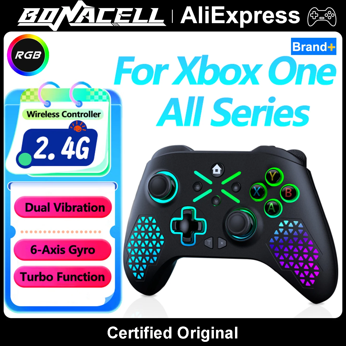 

Controller For Xbox One/Series S/X/Android/PC Console 2.4G Wireless Game Stick Gamepad W/ RGB Double Vibration Turbo Controllers