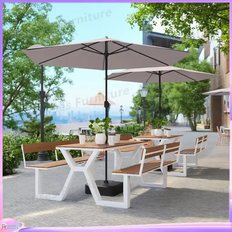 Outdoor Integrated Table and Chair Set Wooden Movable Modern Garden Furniture Camping Yard Patio Picnic Folding Combo