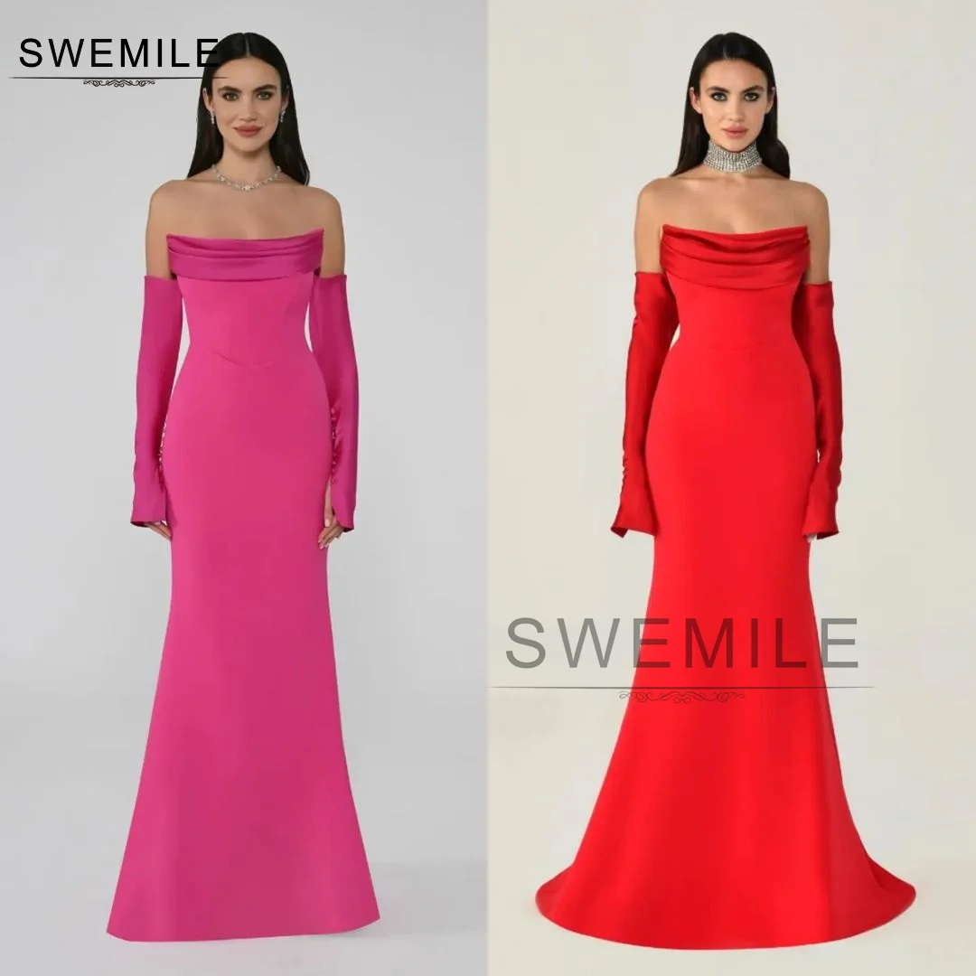 SWEMILE Mermaid Strapless Evening Dress Long Sleeves Floor-Length Wedding Party Dress Vestidos Para Eventos Especiales Dresses