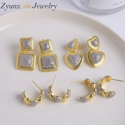 5 Pairs, Gold Silver Plated Heart Square Shape Drop Earrings Zircon Earrings Jewelry Classic Women Party Jewelry Gift