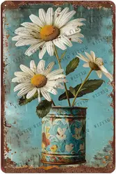 Metal Signs White Flower Vintage Signs Retro Aluminum Metal Tin Sign for Home Office Kitchen Bar Cafe Garden Wall Decor 12x8 Inc