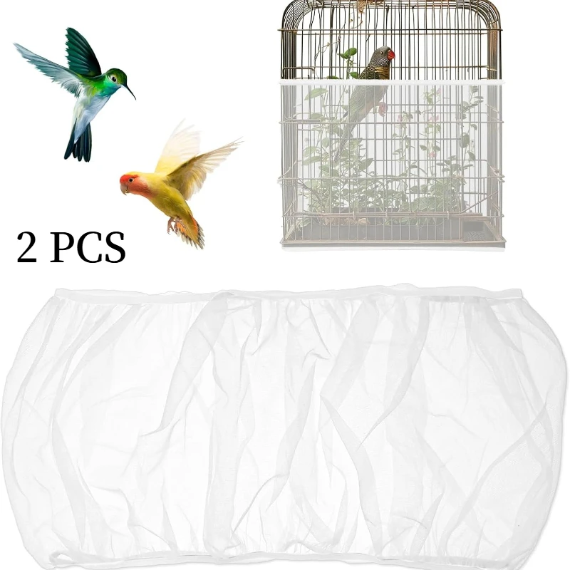 2pcs Bird Cage Seed Catcher White Bird Cage Net Cover Adjustable Birds Cages Netting Seed Catcher Stretchy Birds Cages Guard For