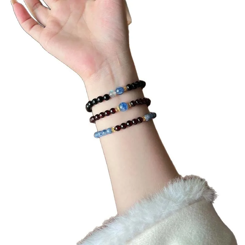 Natural Wine Red Garnet Kyanite Multi layer Bracelet for Women Chinese Style Stackable Crystal Jewelry Gifts