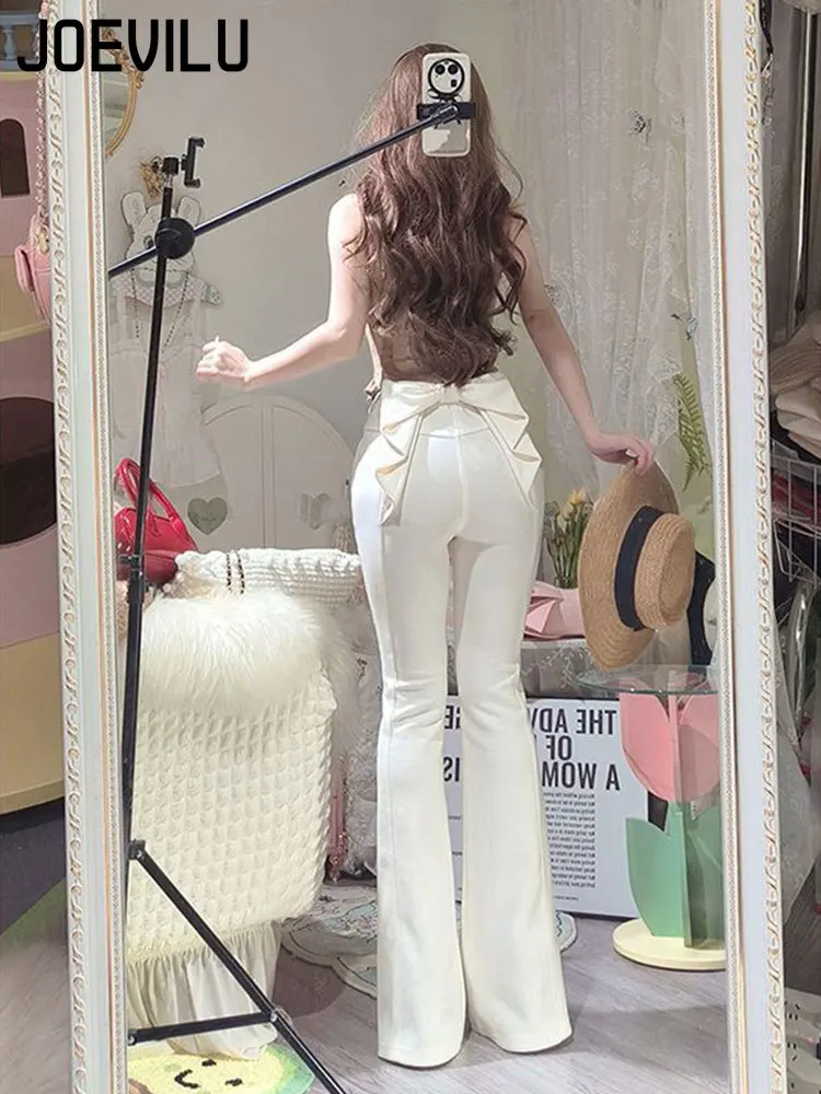 2025 Bow Detail Flare Jeans Women Sexy Retro High Waist Bootcut Pants Slim Fit White Denim Trousers for Girls Korean Y2k Clothes