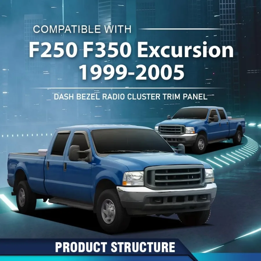 لوحة إطار عنقودية باللون الرمادي الداكن مع فتحة تبديل 4x4 لسيارة Ford F250 F350 Super Duty 19992004 الداخلية Dashboa #2