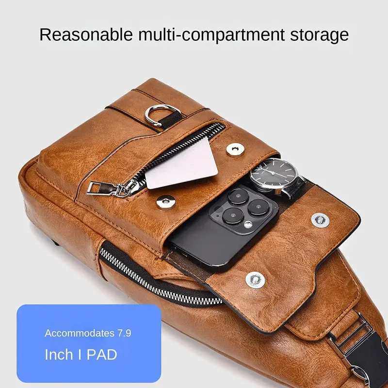 Fashion Men's Chest Bag 2025 New Travel Shoulder Bag for Men and Women Vintage Luxury Crossbody Bags Man PU Leather Chest Pack