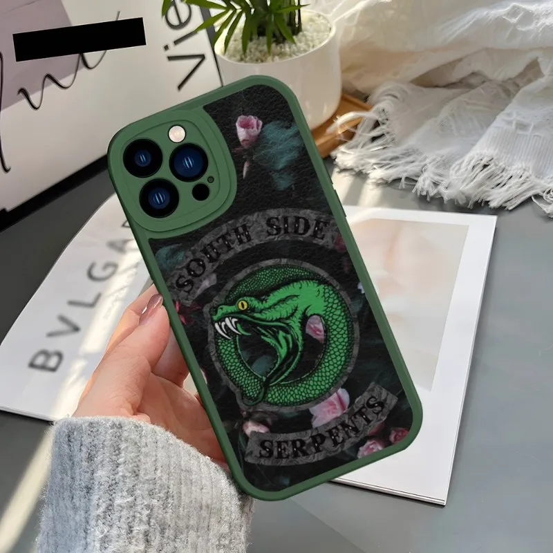 TV Riverdale Southside Serpent Phone Case Green For IPhone 14 11 13 12 Pro Max Mini Xs X Xr 7 8 Plus SE2020 Leather Texture