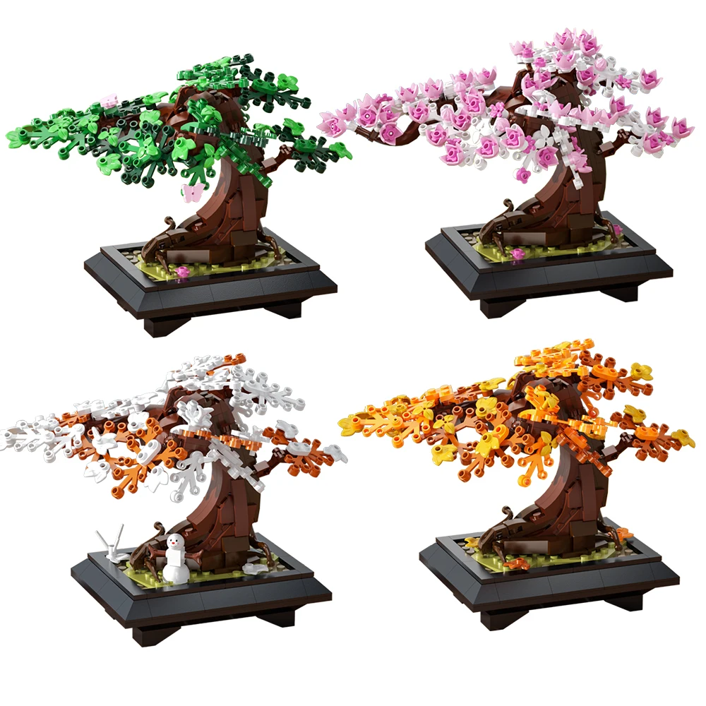 MOC Vier Saison Blume Baum Ziegel Modell Frühling Sommer Herbst Winter Bonsai Baum Hause Dekoration Bausteine Spielzeug Kinder Geschenke