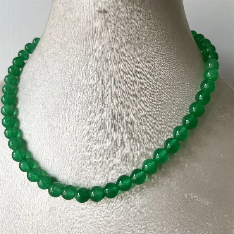 8MM Emerald Color Jade Necklace Light Green Natural Stone Beads Jewelry Health Care Gemstone Choker Healing Yoga Female