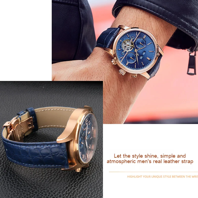 Crocodile Skin Watch Strap 16mm 18mm 19mm 20mm 21mm 22mm Bracelet For IWC Omega Rossini Longines TAG Heuer Blue Leather strap