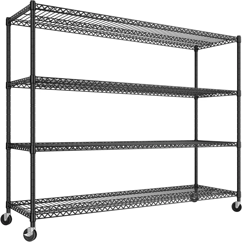 

60''W Storage Shelves, 4 Tier Steel Wire Shelving Unit on Wheels, 2500LBS Adjustable Metal Shelves for Kitchen, Pantry, Office,