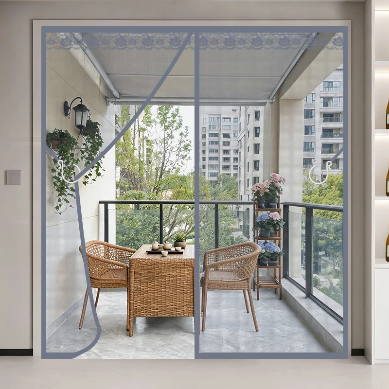 Pure Gray Mesh Door, Magnetic Mosquito-Proof Curtain, Fly Screen with Hook-and-Loop Installation, Suitable for Front Doors, Bedr