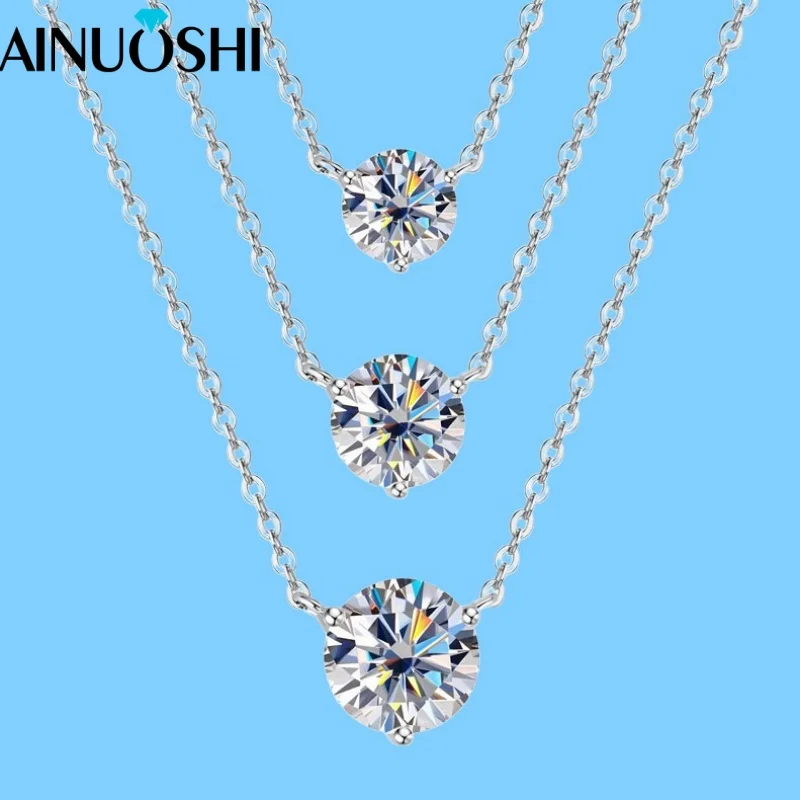 

AINUOSHI New D2.00CT Moissanite Necklace for Women S925 Sterling Silver Classic Three Claw Solitaire Pendant Necklaces Jewelry
