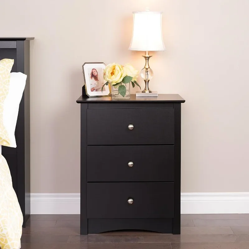 Nightstand Side Table, 3 Drawers, Feature Height 3 Drawers Nightstand 16 