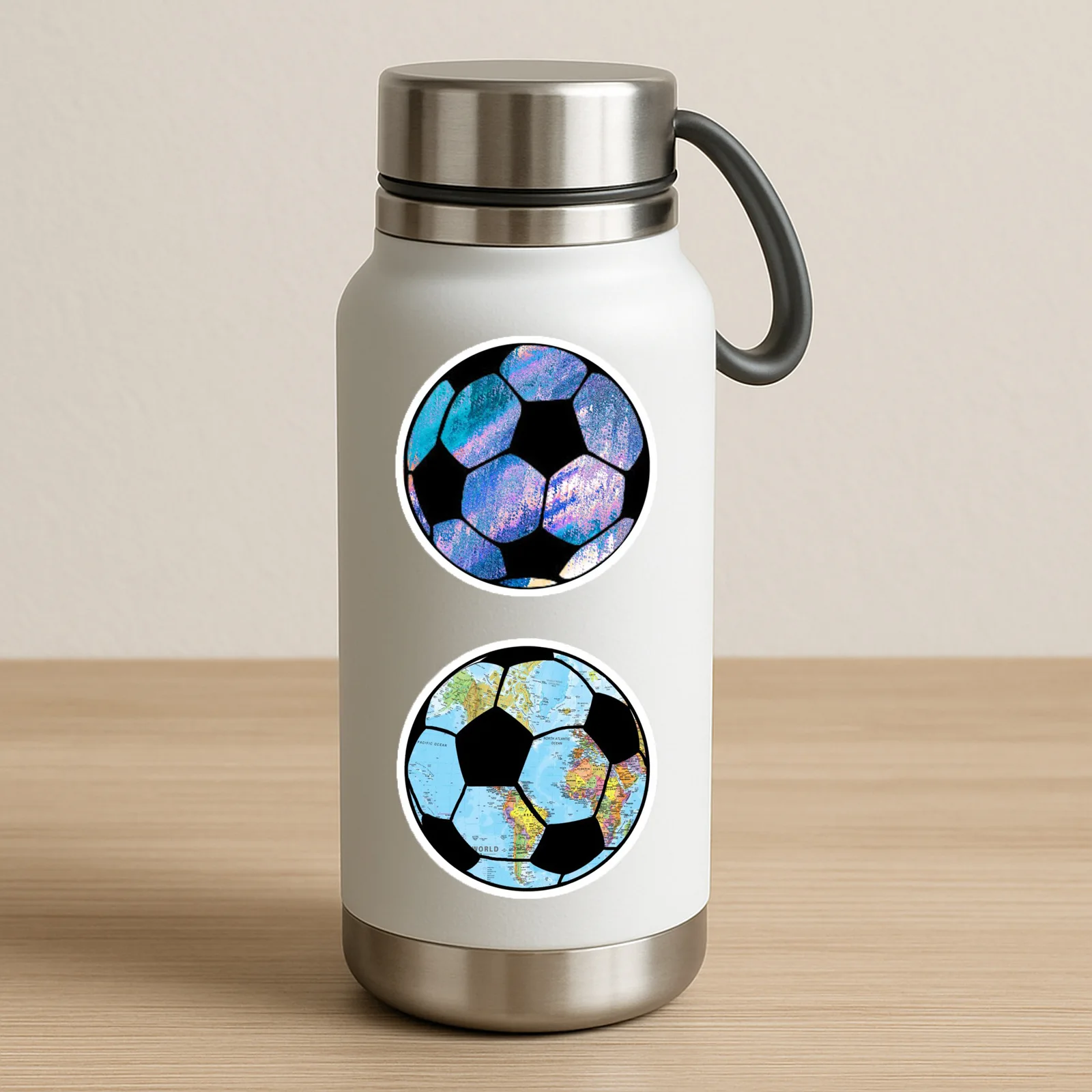 60 ملصقًا كرتونيًا لكرة القدم، زجاجة مياه رياضية تنافسية ومبتكرة، قرص تزيين مقاوم للماء