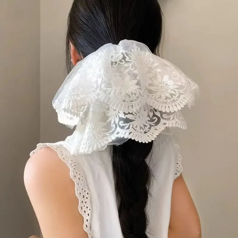 

2025 New Oversized Lace Hollow Mesh Hair Band Korean Princess Style Lace Low Ponytail Hair Rope CCP Court Style Headdress