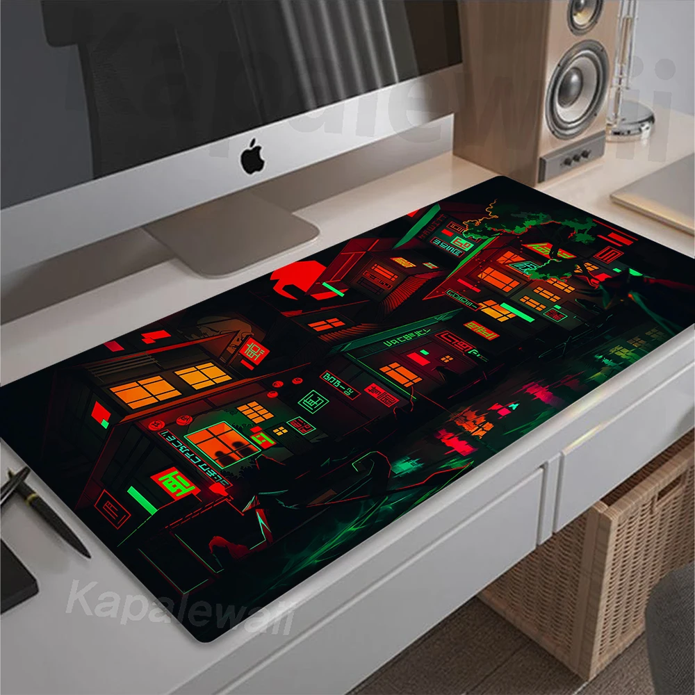 Large Pixel Japan Street Mouse Pad For Gamer Mausepad Gaming Speed Keyboard Pads Neon Mous Mat Office Desk Protector Mat