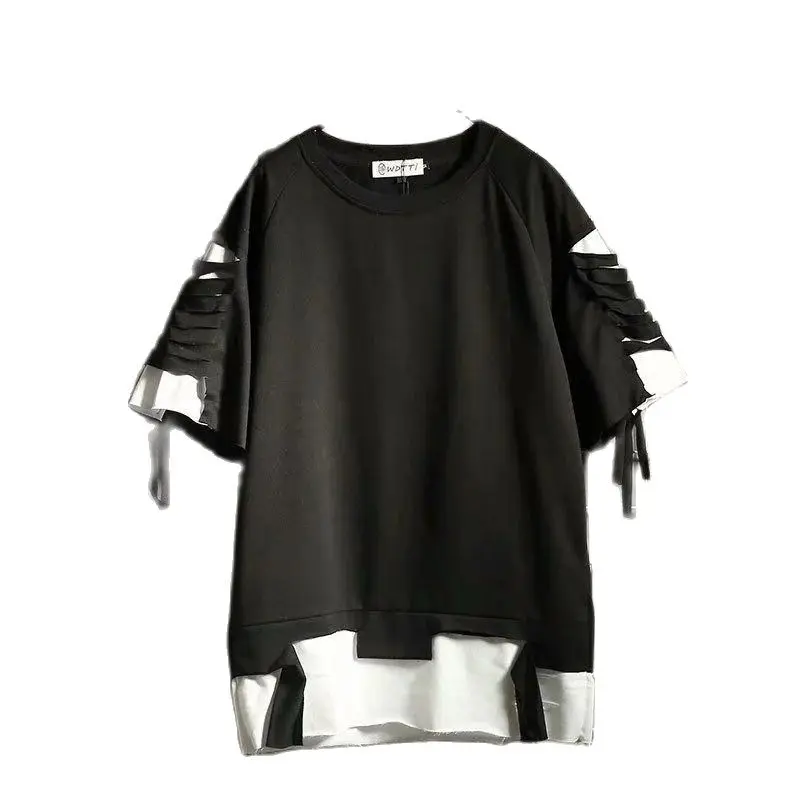 Camiseta negra Y2k para hombre y mujer, ropa de calle con diseño de agujeros, Tops Punk, Harajuku, ropa Chic
