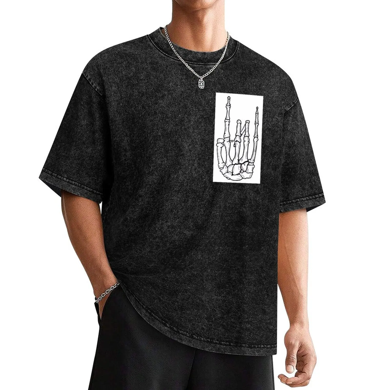 

Rock Out Skeleton Hand T-Shirt rapper graphic tees Aesthetic clothing animal prinfor boys man t shirt Men's t-shirt