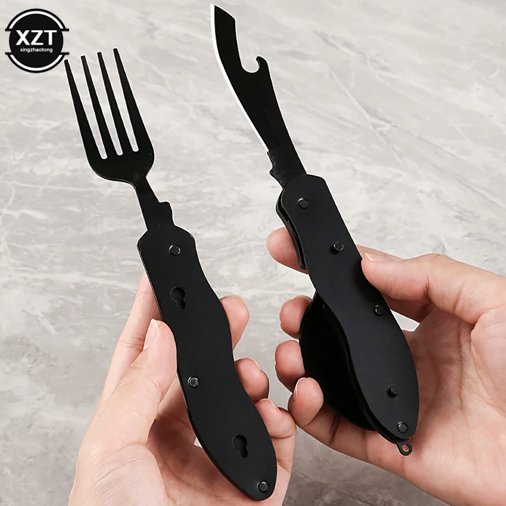 3-in-1 açık katlanır kaşık çatal bıçak Combo Set çatal piknik seyahat taşınabilir çok amaçlı paslanmaz çelik kamp eşyaları