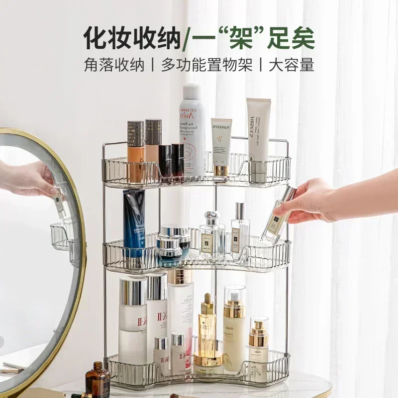 

Bathroom shelves light luxury silver corner shelf wash table wall cosmetics transparent storage shelf