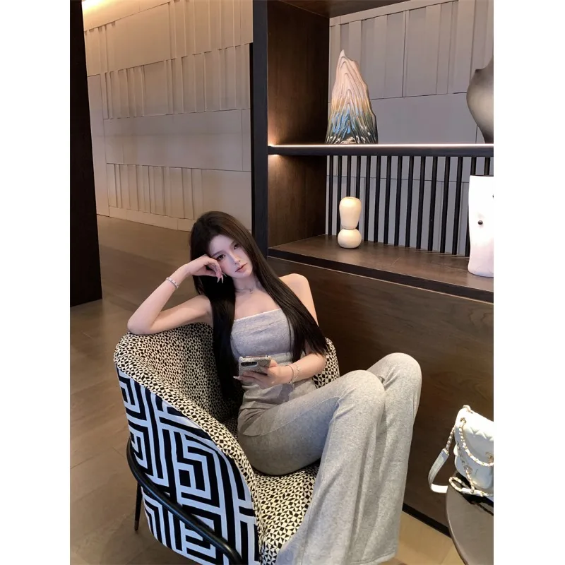 

Pure Desire Style Women's Summer Slim Fit Sportswear Set with Wood Grain Ruffle Trim Crop Top And Casual Pants Two Piece Set