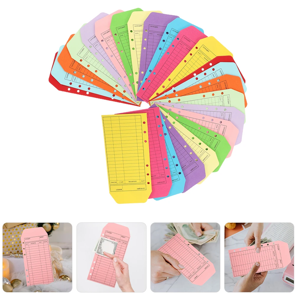 colorido papel kraft binder envelopes de dinheiro loose leaf despesa folhas de acompanhamento fontes de dinheiro decorativas 24 pcs 01