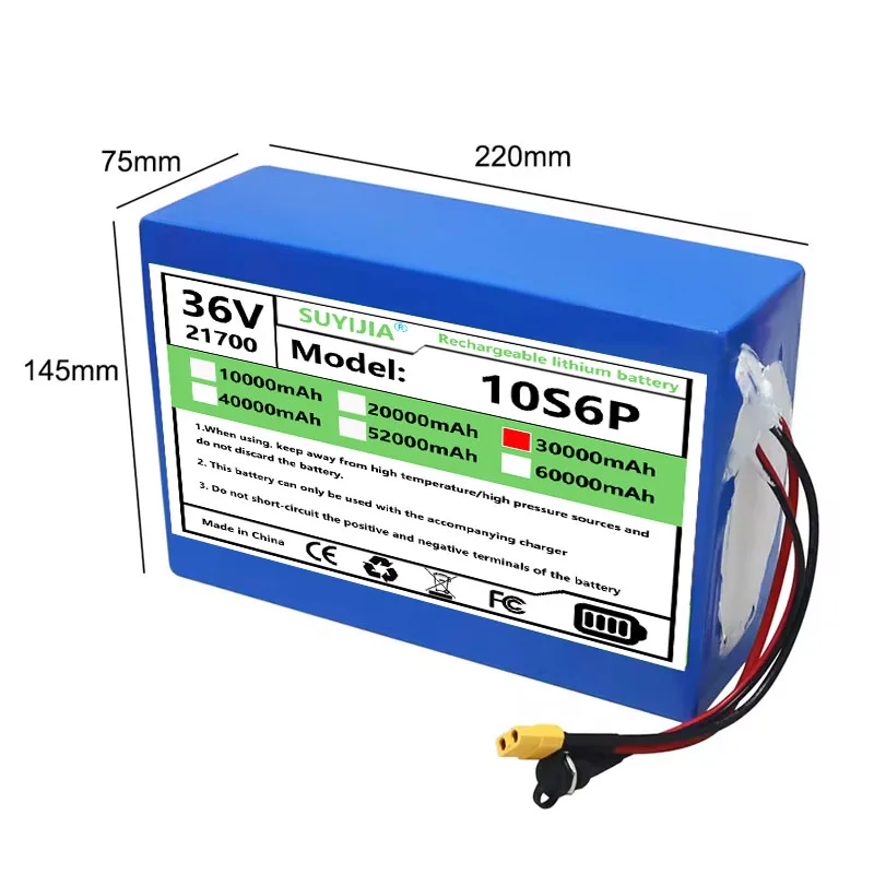 36V 30Ah 10s6p 21700 batterie au Lithium 500w 800w 1000w 1200w 1500w Batteries cellule intégrée BMS 42V chargeur