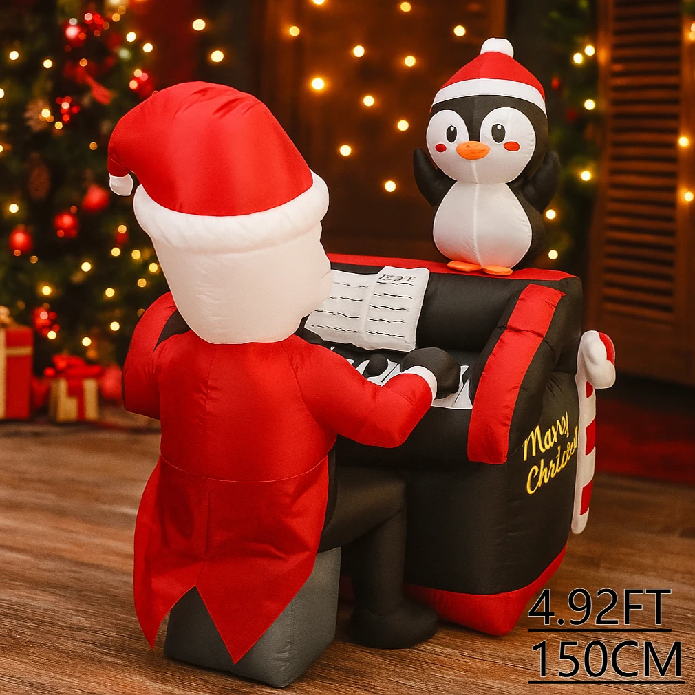 4.92FT نفخ البيانو البطريق الديكور لعبة سانتا كلوز عيد الميلاد ديكور المنزل حلية لوازم عيد الميلاد لساحة هدايا احتفالية