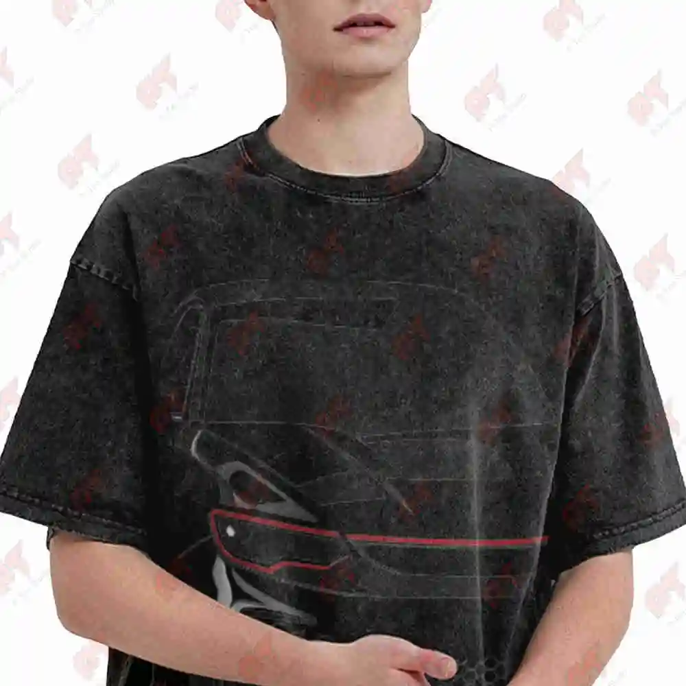 2026 Black Car Front View Auto Enthusiasts Vintage Washed Tee Pure Cotton T-Shirt