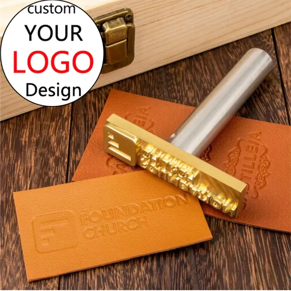 Custom Leather Stamp, M8 Personalized Faux Leather Seal Brass Embossed Belt LOGO Text Hammer Pressing Faux Leather Making Tool
