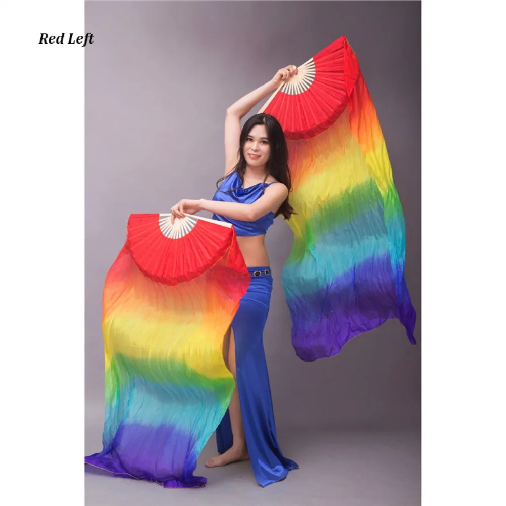 

Градиентный цветной веер для танца живота, разноцветные аксессуары для танцев, длинный имитация веера, длина 150 см, веер из искусственного шелка для детей и женщин