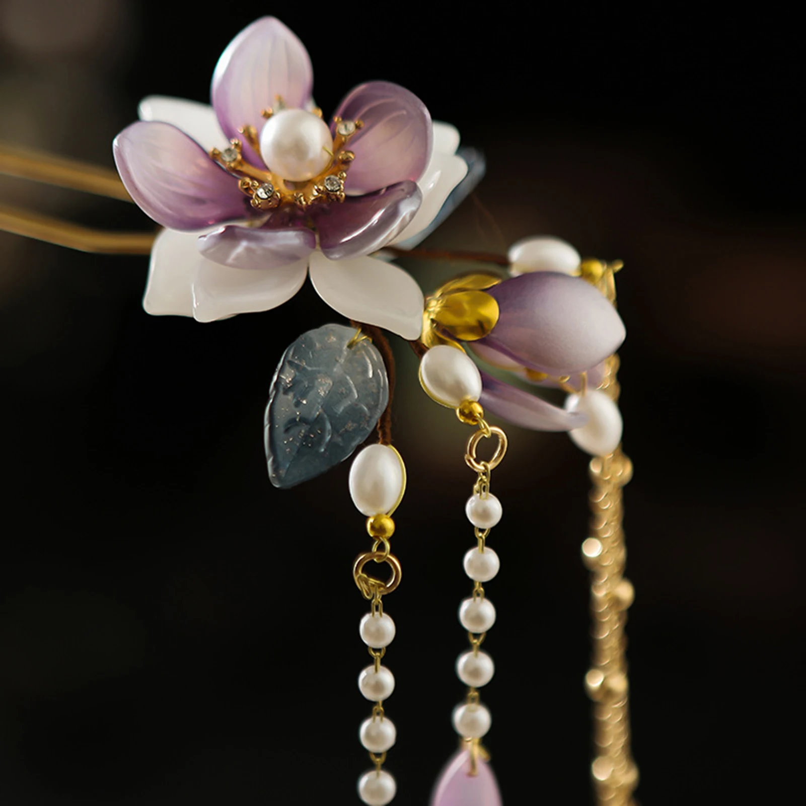 Alloy U Shaped Hair Pin With Orchid Flower Decor Smooth Hand Polished Updo Stick For Hanfu Qipao Wedding Festival Women view 5