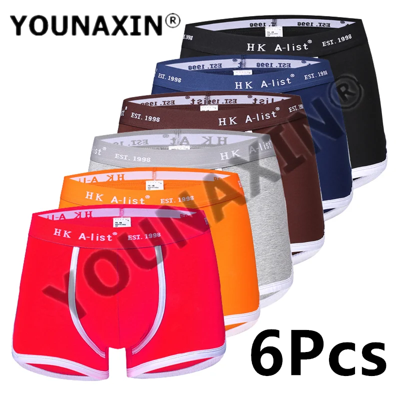 6 Colors/Lot Big Size Underwear Men Undies Soild Boxers Briefs Cotton Sports Knickers Panties Underpants Boy Shorts Undershorts