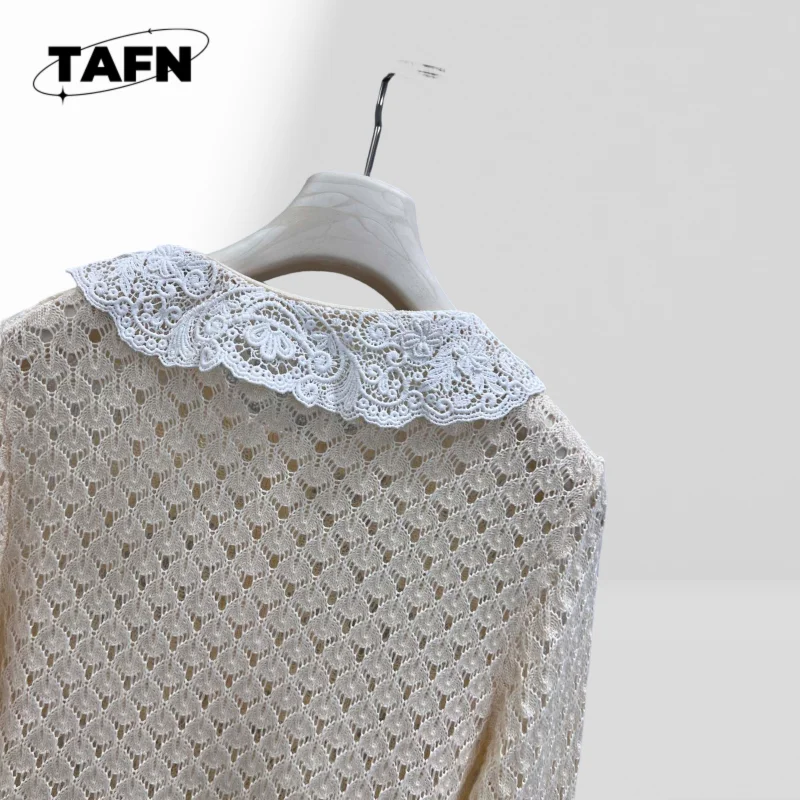 25 primavera e verão novo tridimensional gola de crochê malha pequena camisola superior temperamento rua alta ag2305