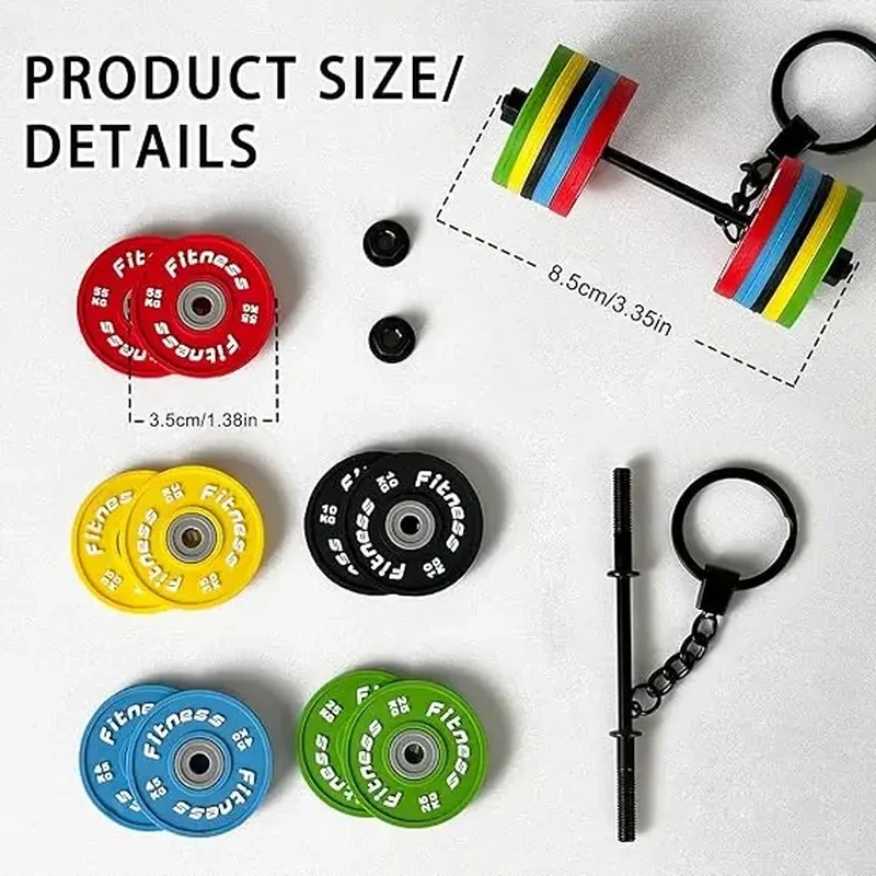 Mini Barbell Weight Plate Keychain Detachable, Thickened PVC Dumbbell Ring Pendant, Fitness Gift for Men Women Gym Lovers