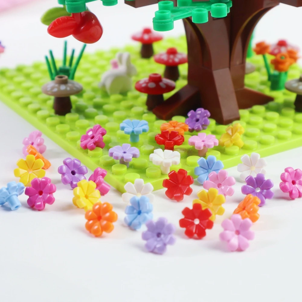 Building Blocks Bricks Colorful Small Flower 100PCS MOC Beautiful Gardens City Tree House Scene Construction Accessories Plant