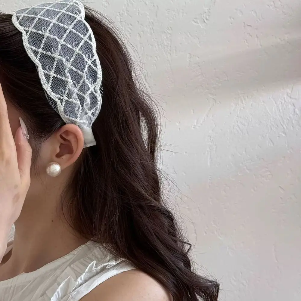 

Temperament Korean Style Embroidery Lace Headband Wide Edges Bowknot Bow Hair Band Fairy Flower Mesh Hair Hoop Birthday