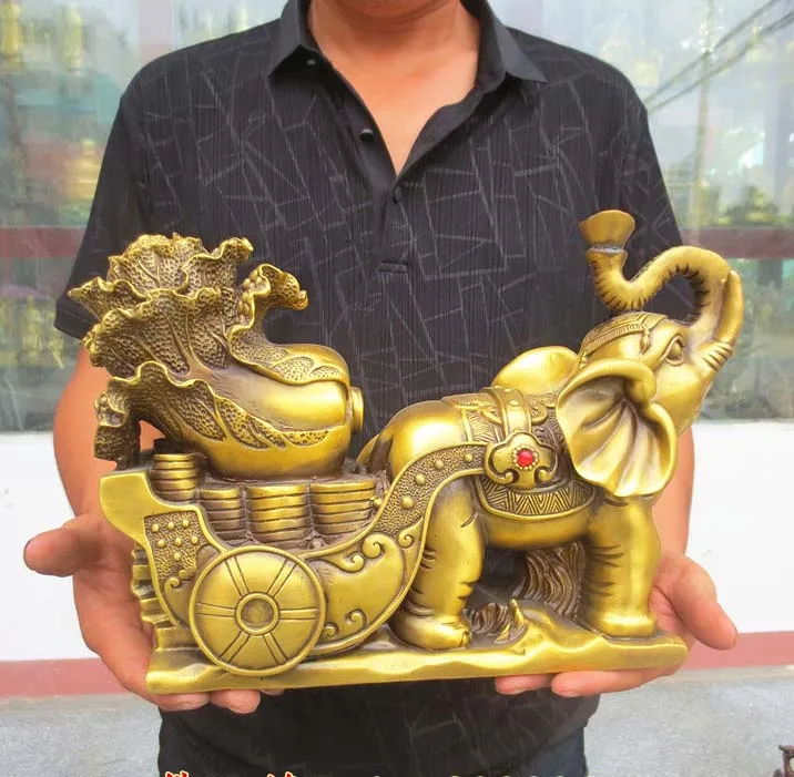 Large-home Porch lobby efficacious Mascot thriving business FENG SHUI  GOLD BAI CAI -RUYI Elephant statue