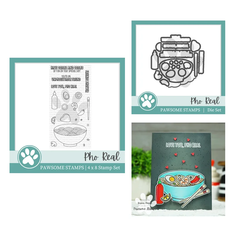 Pho Real Food Noodle February 2023 New Clear Stamps Set Scrapbooking for Paper Making Metal Cutting Dies Frames Card Craft