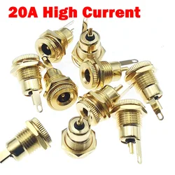 Gold-plated 30V 20A High Current DC Connectors 5.5x2.1mm 5.5*2.5 Power Female Jack Socket Nut Panel Mount DC Adapter Connector