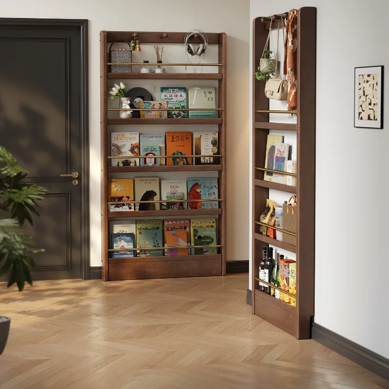 

All solid wood bookshelf, door rear shelf, ultra-thin floor bookshelf, multi-layer board against the wall, narrow side shelf