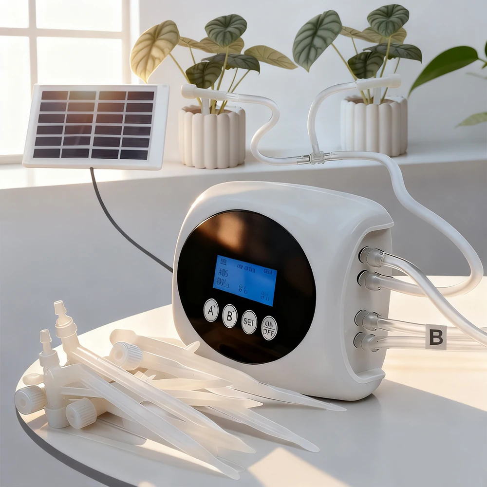 

USB/Solar Power Dual-Pump Timer Drip Irrigation System Regulating Valve Arrows Dropper kit Garden Plants Smart Watering Device