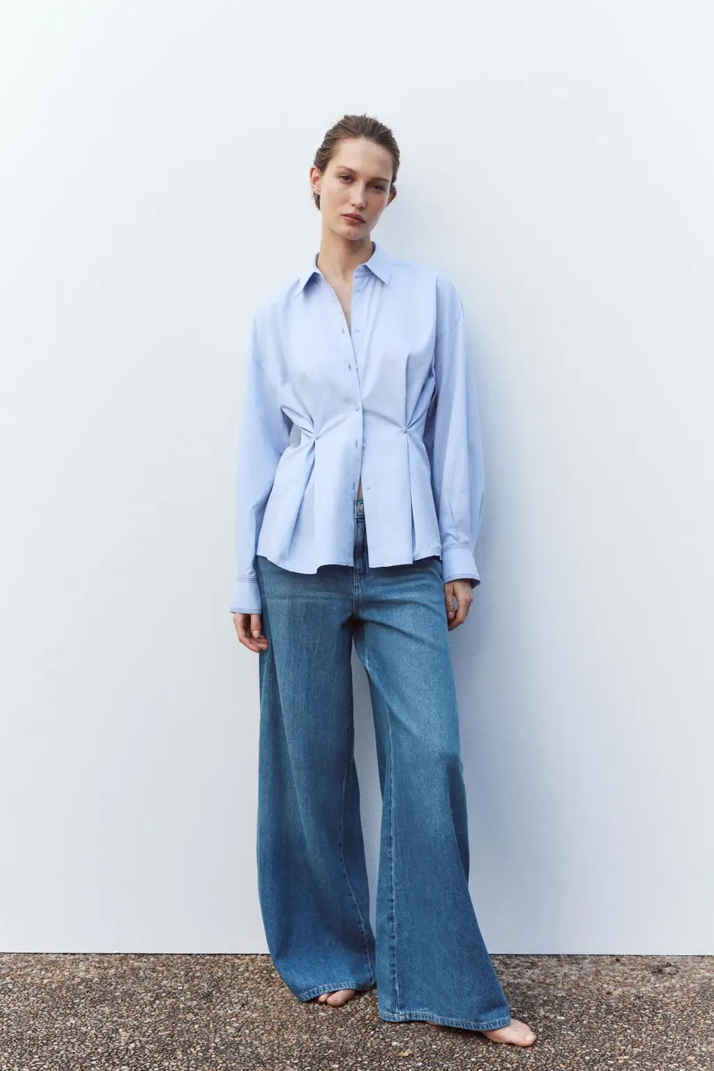 Spring New Arrival Women's Slim Fit irt Long Sve Ox Button Decorated Turn-down Collar Casual Faion Polyester Fiber