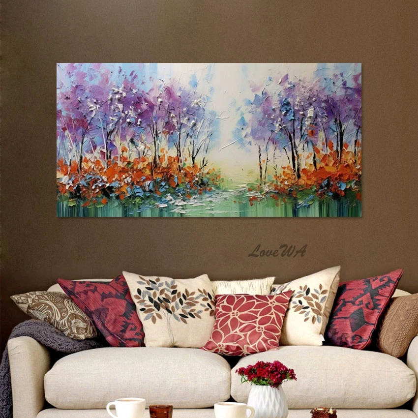 Large Living Room Wall Pictures Modern Abstract Tree Scenery Paintings Custom Artwork Thick Texture Wallpaper Home Decoration