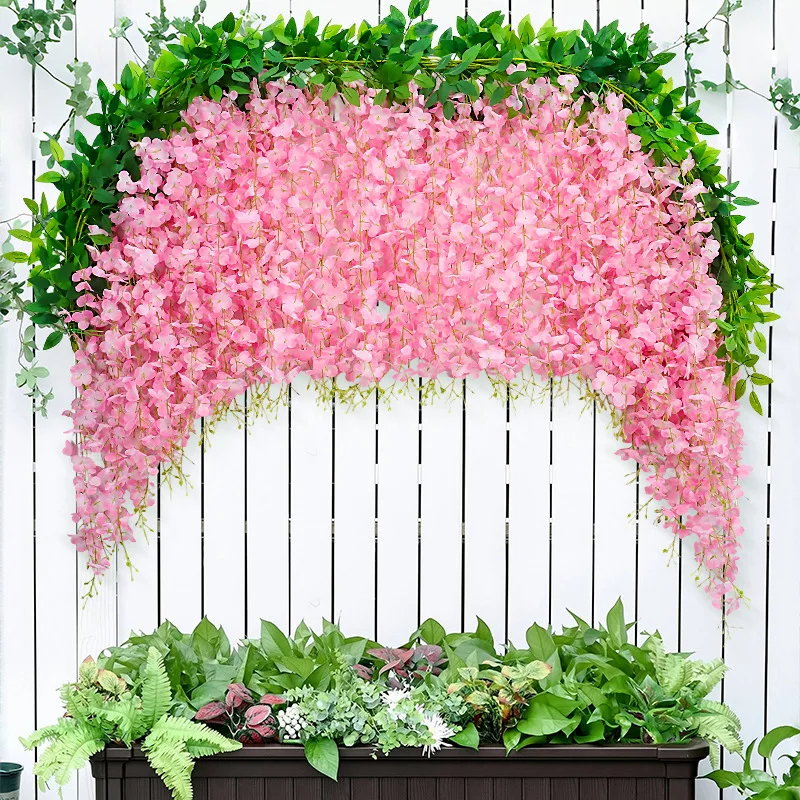 Simulation of wisteria flower artificial flower vine decoration winding ceiling string flower plant air conditioning pipe cover