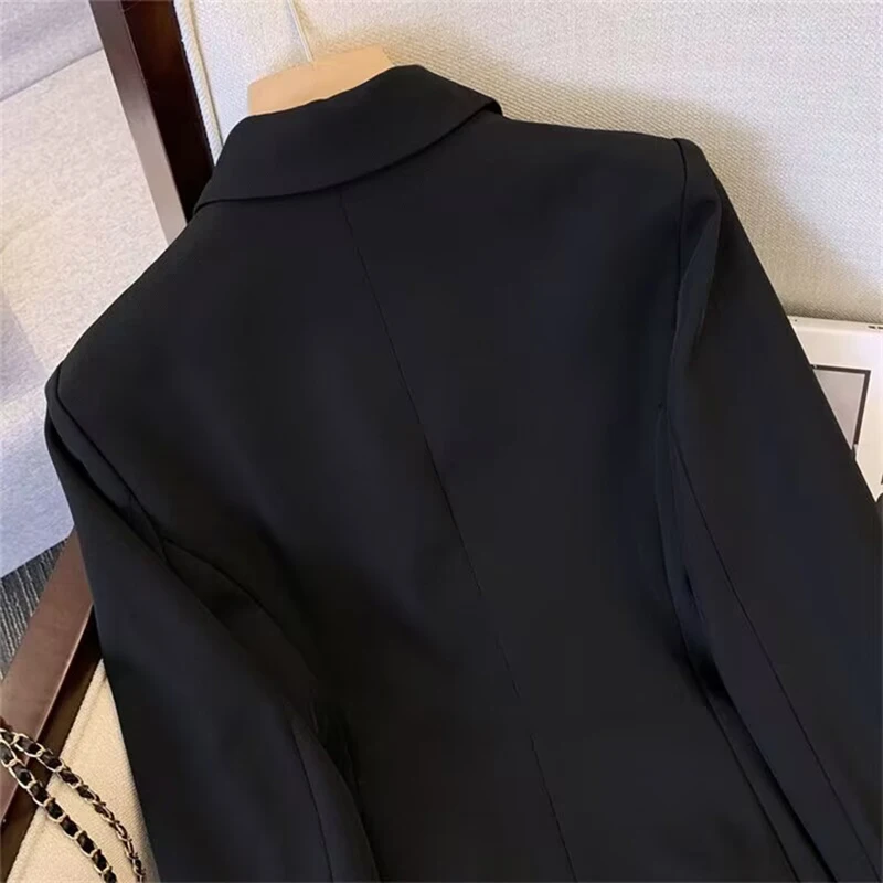 Solid Casual Coat Metal Buckle Small Suit Jacket Women Clothing Summer Office Lady Elegant Blazers Thin Autumn Size S-3XL