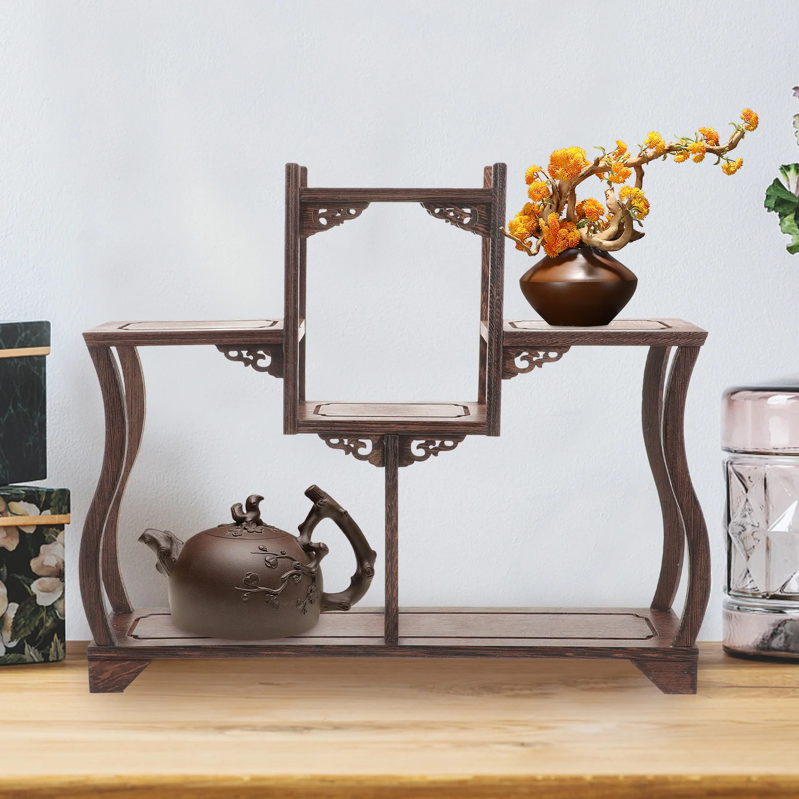 

Chicken Wing Wood Vase Display Stand Small Figure Display Base Riser Multi-Functional Desktop Wood Base Decorative Shelf