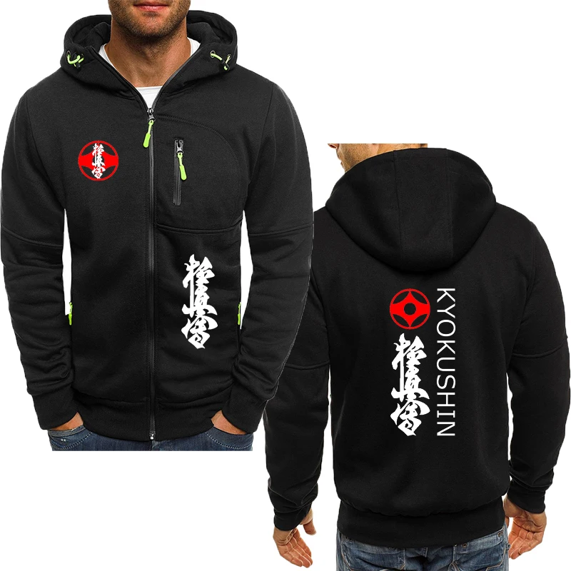 

2024 Autumn Men's hoodie Kyokushin Karate Printed Hooded Long Sleeve Men Jacket Zipper Solid Color Casual Sweatshirt Clothing