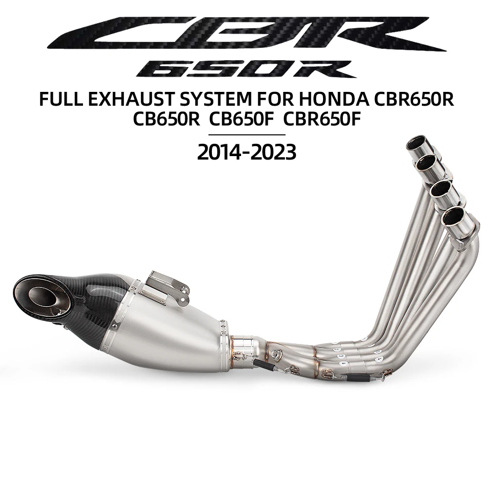 Motorcycle Escape System Modify For CBR650R CB650R CB650F CBR650F 2014-2024 Full Set Bottom Exhaust Front Pipe Carbon Muffler